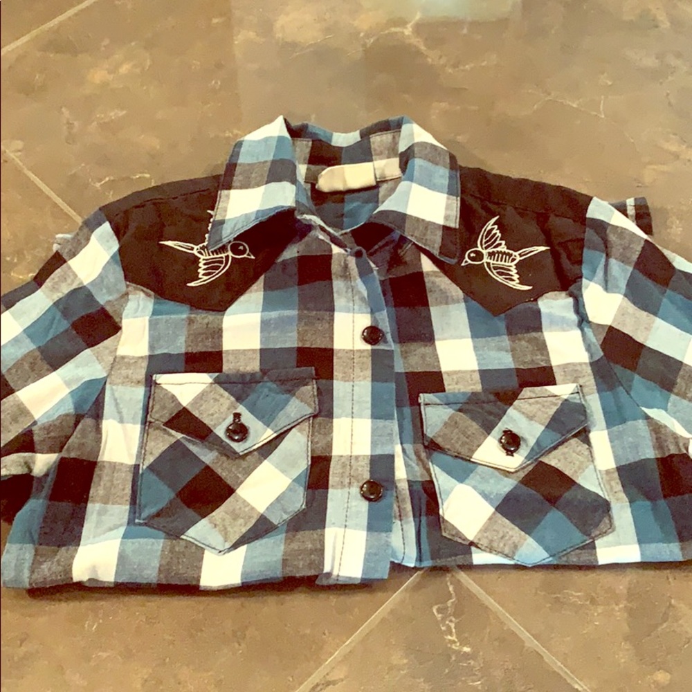 Boys size 7 Blue & black checkered Rocker shirt